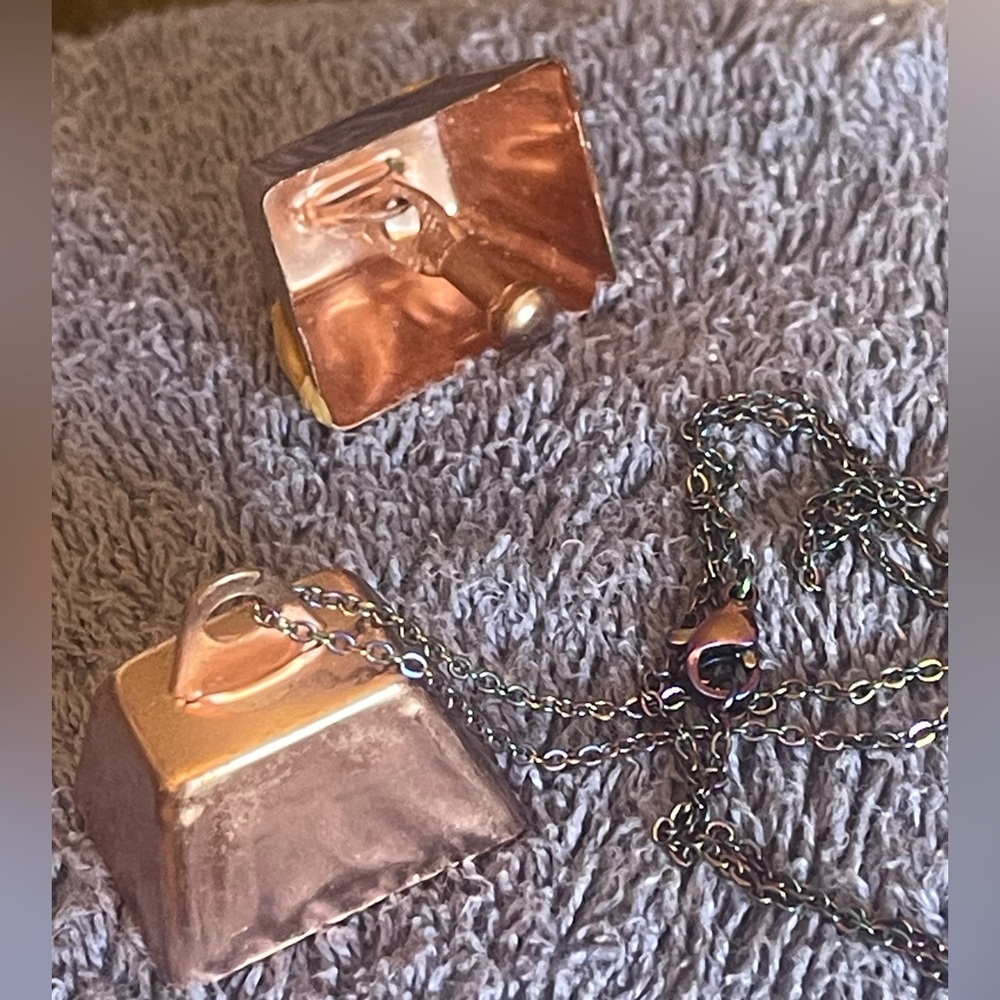 copper cowbell charm necklace rose gold Dings like bell! handmade Artisan chain